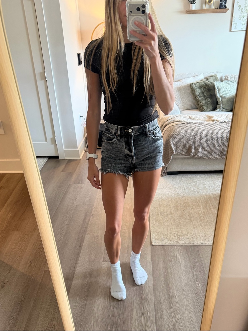 PacSun Black and Dark Gray Vintage High Rise Denim Shorts